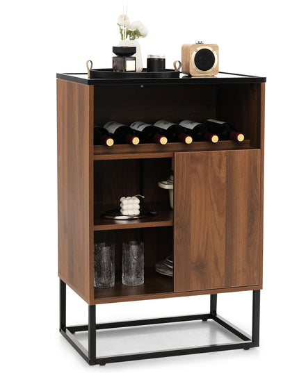 Giantex Wine Bar Cabinet, Small Sideboard Buffet Cabinet with Tempered Glass Top, Adjustable Feet & Shelf, Sliding Door