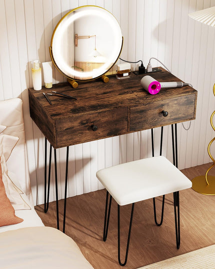 Coiffeuse avec miroir lumineux LED et station de recharge