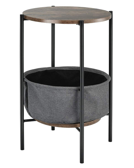 End Table Round Sofa Side Table W/Durable Storage Fabric Basket