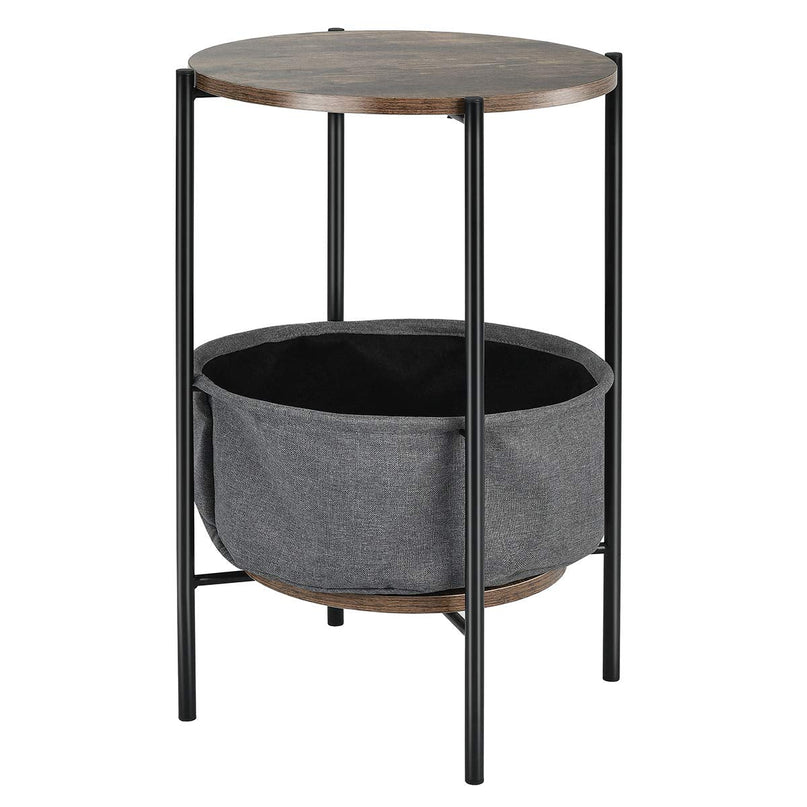 End Table Round Sofa Side Table W/Durable Storage Fabric Basket