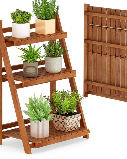 Giantex Foldable Ladder Plant Shelf for Garden Patio Balcony