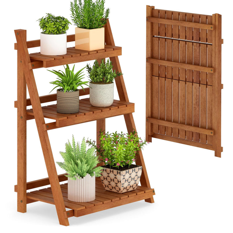 Giantex Foldable Ladder Plant Shelf for Garden Patio Balcony