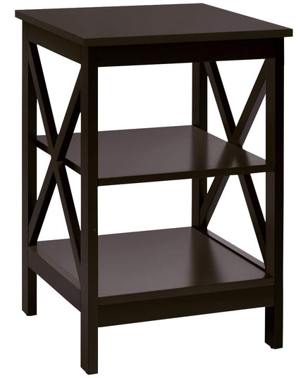 Nightstand 3-Tier X-Design W/Storage Shelves and Stable Structure Storage Organizer Display Sofa Side Table