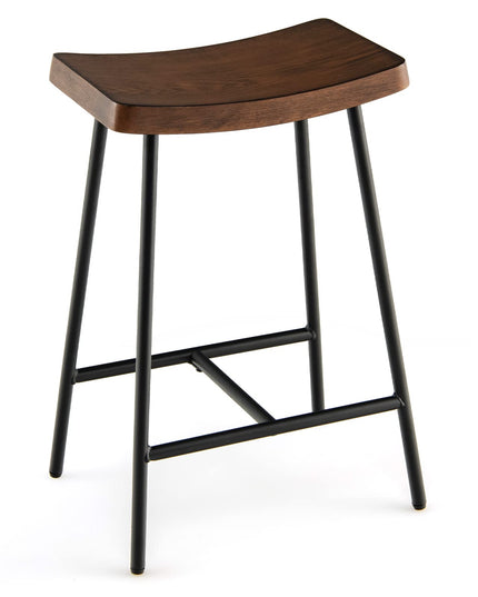 Industrial Saddle Stool with Footrest, Metal Legs, Adjustable Foot Pads, Backless Counter Height Chair for Living Room Kitchen Bar