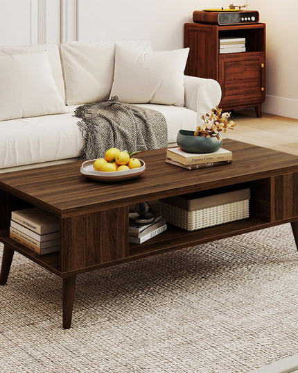 Table basse rectangulaire Giantex 42" avec 2 étagères de rangement et compartiment ouvert
