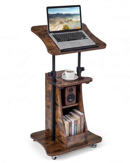 Giantex Sit-to-Stand Mobile Podium Stand Height Adjustable Rolling Lectern Desk