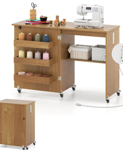 Giantex Folding Sewing Table with Charging Station
