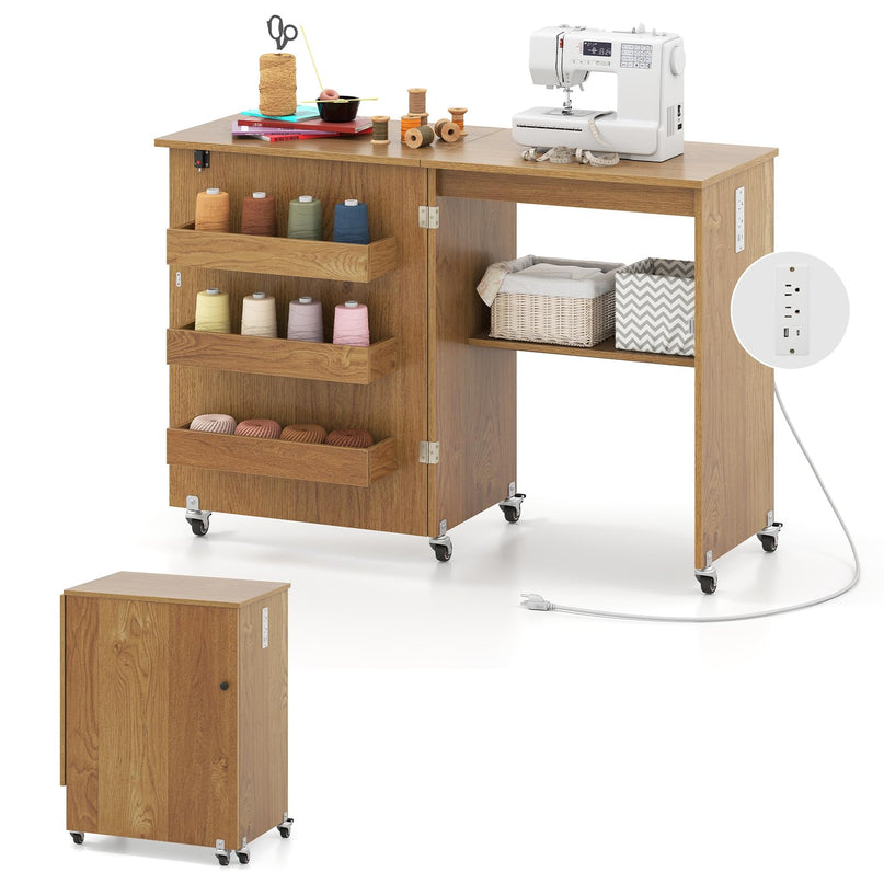 Giantex Folding Sewing Table with Charging Station