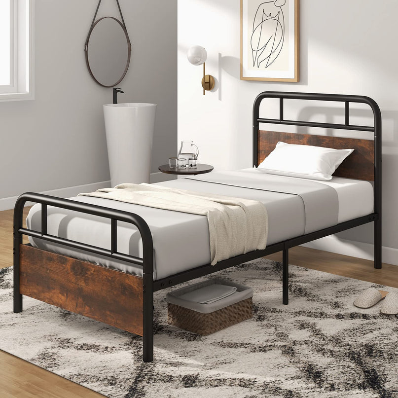 Giantex Full Size Metal Bed Frame with Wood Headboard and Footboard