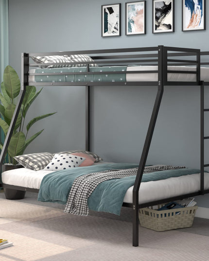 Giantex Metal Bunk Bed, Twin Over Full Size Bed w/ Removable Ladder & Steel Slats Support