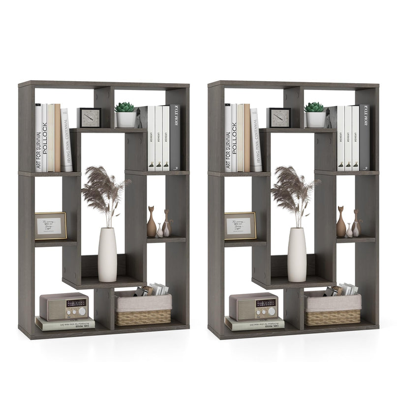 Giantex 7-Cube Bookcase White, Modern Freestanding Wooden Rectangular Bookshelf with Anti-Tipping Kits