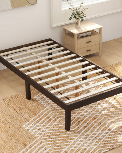 Giantex 14 Inch Twin Wood Platform Bed Frame, Minimalist Twin Bed Frame with Wooden Slats Support & Rubber Wood Legs