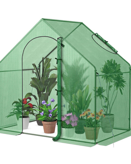 Giantex 6x3x5.5 FT Mini Walk-in Greenhouse, with Roll-up Zippered Door & Window, Overlong PE Cover