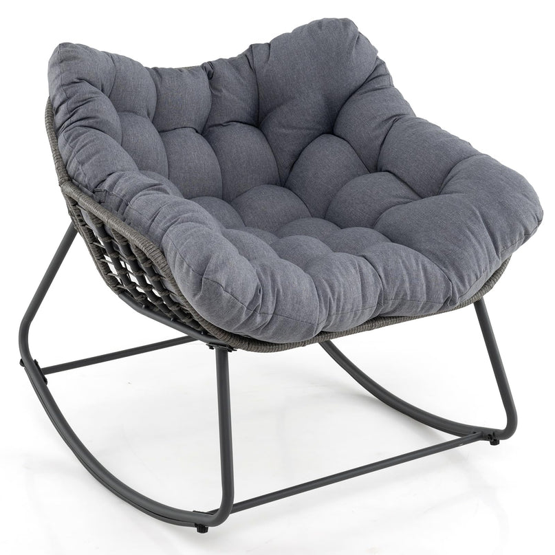 Giantex Outdoor Rocking Chair with Padded Cushion, Oversized Papasan Chair