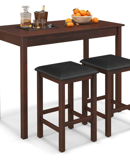 Giantex Dining Table Set for 2, Counter Height Dining Table Set with 2 Bar Stools, Wood Legs, Dinette Table Set