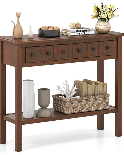 Giantex 38" Retro Entryway Table with 2 Drawers and Open Storage Shelf