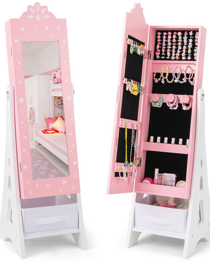 CHARMAID Kids Mirror Jewelry Cabinet - Standing Full Length Mirror with Jewelry Storage