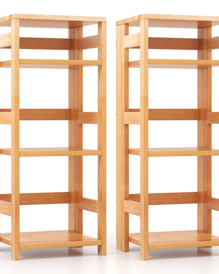 Giantex 4-Tier Bookshelf, 34.5" Floor Storage Shelf w/Rubber Wood Frame, Anti-Toppling Kits, 14" x 13" x 34.5"