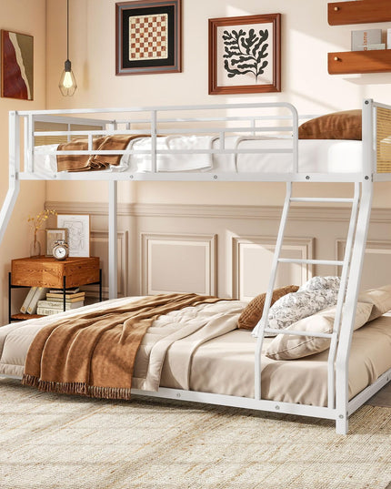 Giantex Twin Over Full Metal Bunk Bed Boho Rattan Floor Bunkbeds
