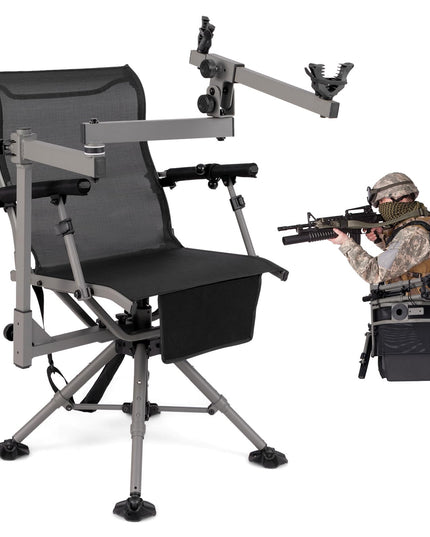 Giantex 360° Swivel Hunting Chair with Gun Rest, Adjustable Armrests, Telescopic Legs, All-Terrain Duck Feet