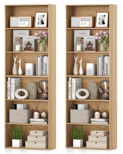 Giantex Étagère à 6 niveaux, Bibliothèque en bois de 178 cm, Meuble de rangement autoportant avec étagères ouvertes