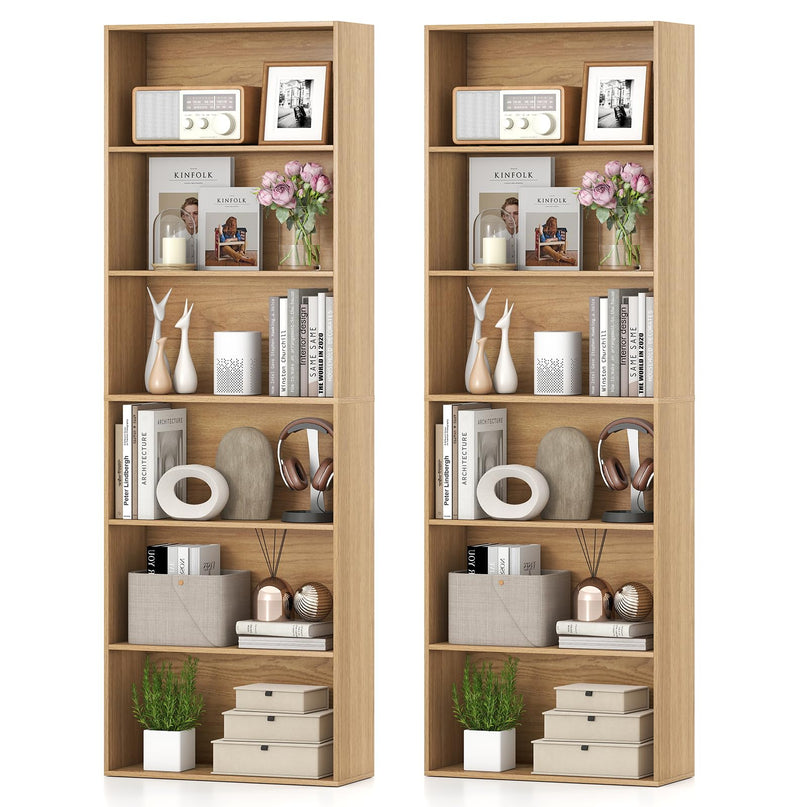 Giantex Étagère à 6 niveaux, Bibliothèque en bois de 178 cm, Meuble de rangement autoportant avec étagères ouvertes