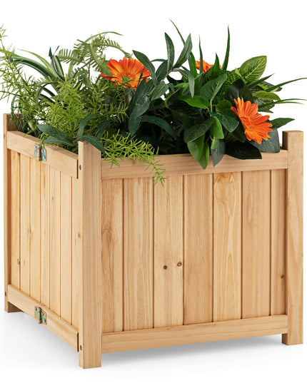 Giantex 15” Planter Raised Garden Bed - Wooden Planting Box, Outdoor Folding Square Planter