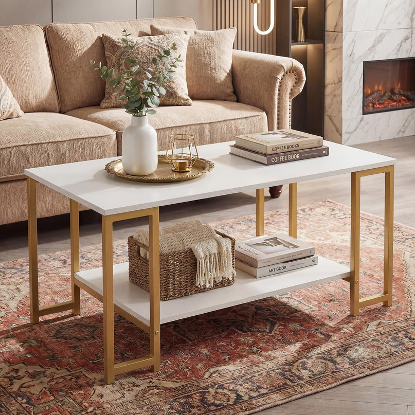 Giantex 2-Tier Coffee Table with Storage with Heavy-Duty Metal Frame