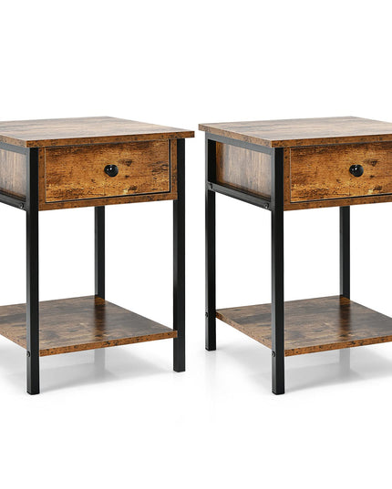 Giantex 2-Tier End Table with Drawer&Shelf Easy Assembly Sofa Side Table