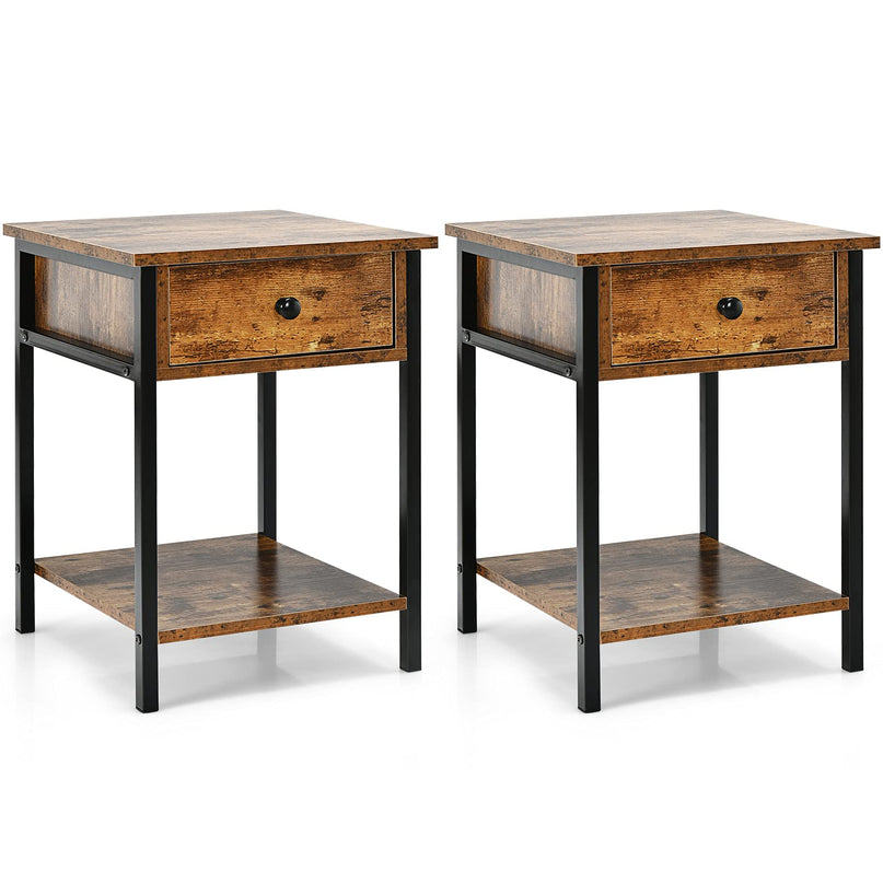 Giantex 2-Tier End Table with Drawer&Shelf Easy Assembly Sofa Side Table