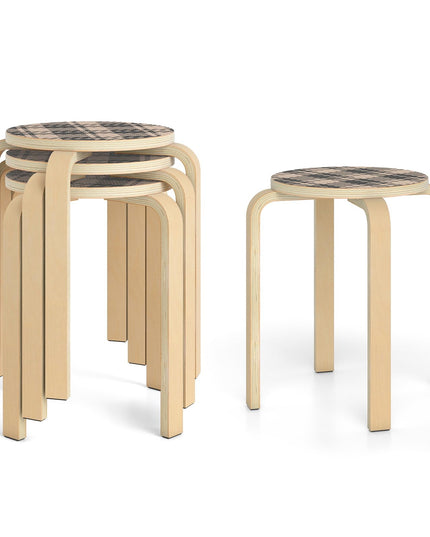 Stackable Bentwood Stools Set of 4, 18-Inch Height Backless Counter Chairs with Round Top, Anti-Slip Felt Pad