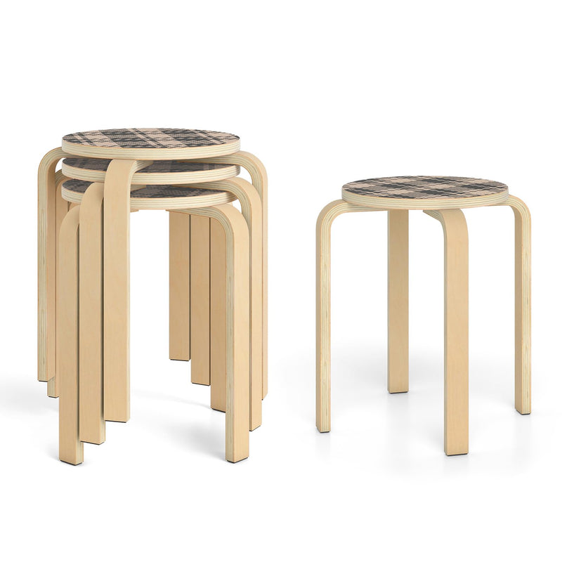 Stackable Bentwood Stools Set of 4, 18-Inch Height Backless Counter Chairs with Round Top, Anti-Slip Felt Pad