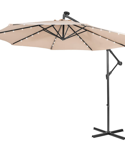 10 ft Pool Umbrellas with 32 LED Lights Solar Powered Offset Umbrella