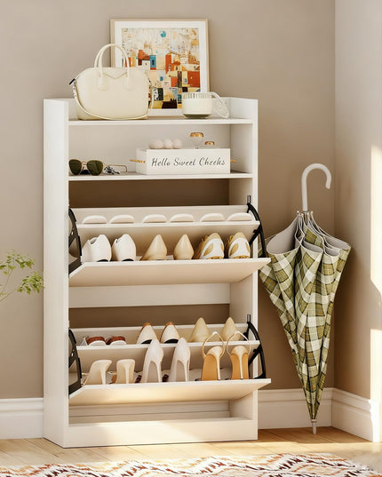 Giantex Shoe Cabinet with 2 Flip Drawers Freestanding Narrow Shoe Organizer Cabinet