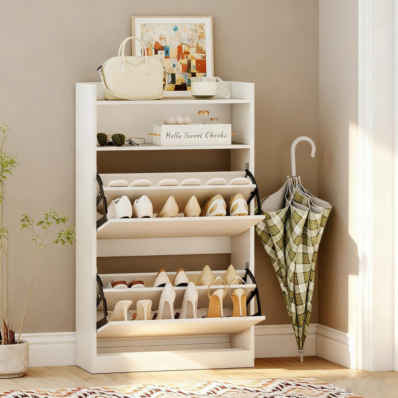 Giantex Shoe Cabinet with 2 Flip Drawers Freestanding Narrow Shoe Organizer Cabinet