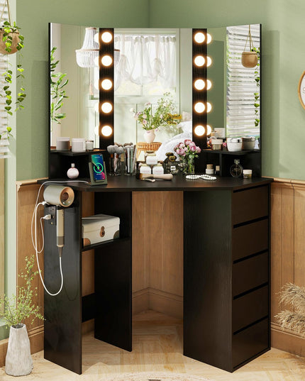 CHARMAID Corner Vanity Desk with Mirror and Lights
