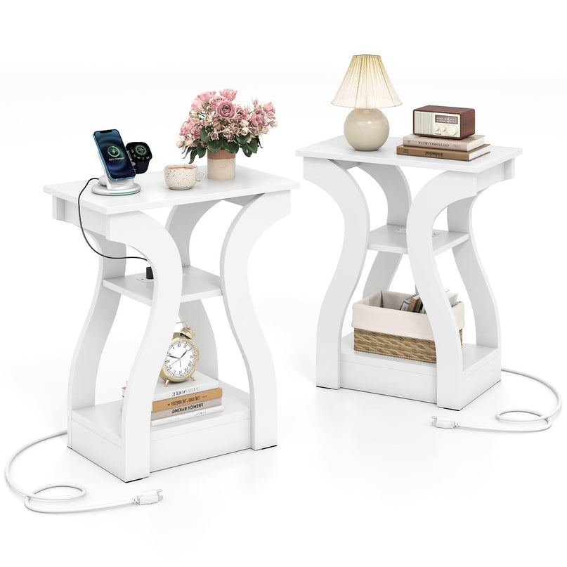 Giantex End Tables with Charging Station Set of 2 |Vintage Nightstands for Living Room