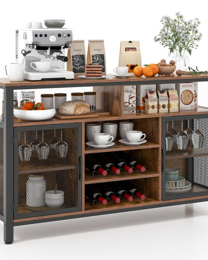 Giantex Coffee Bar Cabinet for Liquor and Glasses, 55” Buffet Sideboard with 8-Bottle Wine Racks, 6 Rows of Wine Glass Holders