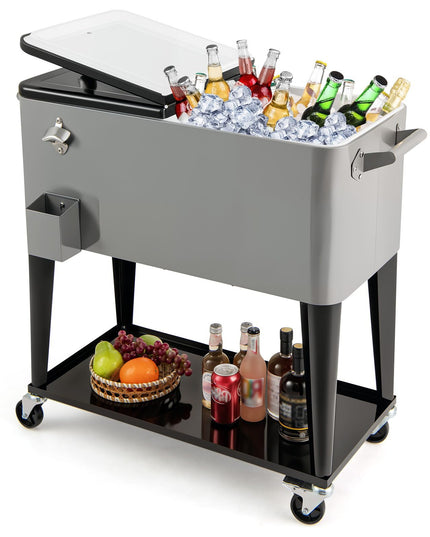 Giantex 80 Quart Rolling Patio Cooler Cart with Bottom Storage Shelf & Drain