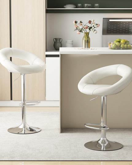 Giantex Adjustable Swivel Bar Stools, Modern PU Leather Counter Height Bar Chairs w/Hollowed Back