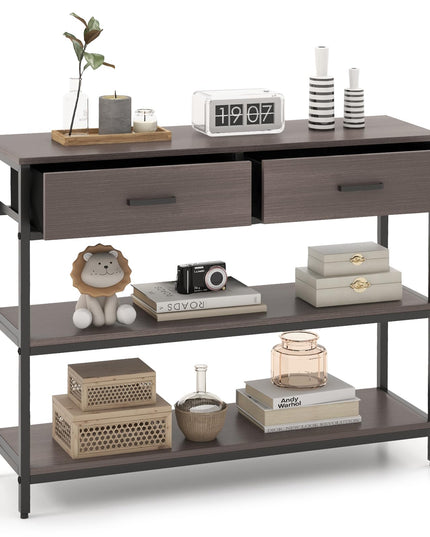 Giantex 3-Tier Entryway Table with Storage, Sofa Table w/ 2 Large Drawers, 2 Open Storage Shelves