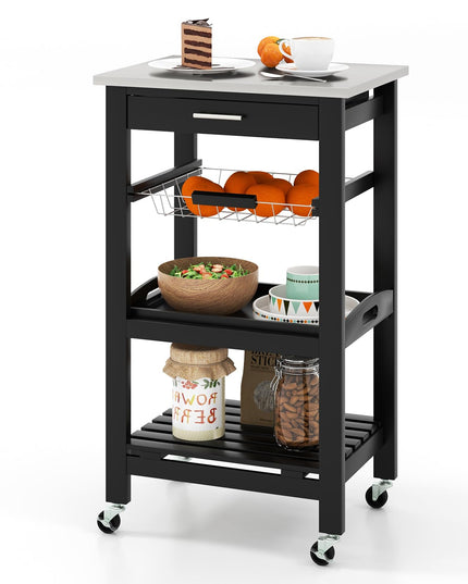 Giantex Rolling Kitchen Storage Cart with Stainless Steel Tabletop