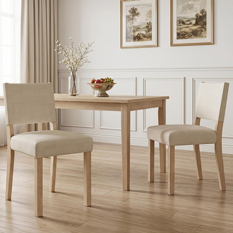 Set of 2/4 Upholstered Dining Chairs with Linen Fabric Seat