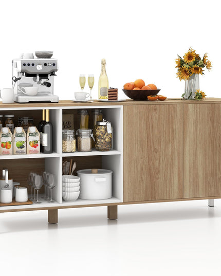 Giantex 63” Buffet Cabinet with Storage, Farmhouse Kitchen Sideboard w/ 4 Cubes, Adjustable Shelves & Pop-up Doors