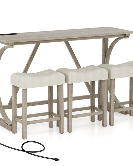 Giantex Small Dining Table Set - 4-Piece Bar Table and Chairs Set with Power Outlet