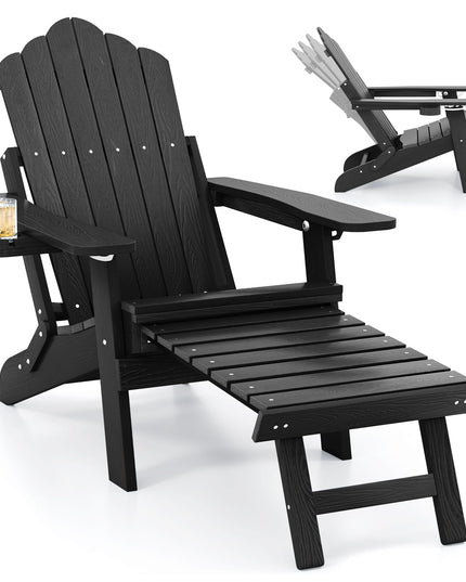 Giantex Folding Adirondack Chair, All-Weather Lounge Chair with Adjustable Backrest, Retractable Ottoman