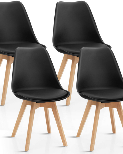 Set of 4 Mid Century Dining Chairs Wood Legs White