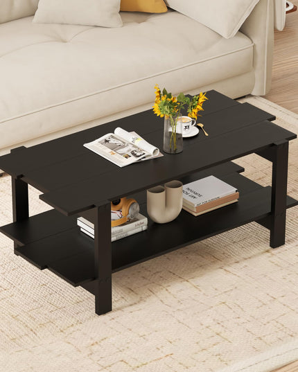 Giantex Modern Coffee Table with Slatted Design for Small Spaces