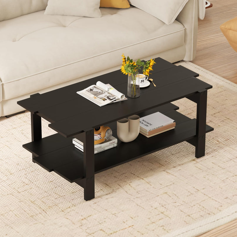 Giantex Modern Coffee Table with Slatted Design for Small Spaces