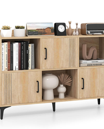 Giantex Storage Cabinet, Sideboard with 3 Doors, 3 Open Compartments, Bookcase with 5 Raised Metal Legs
